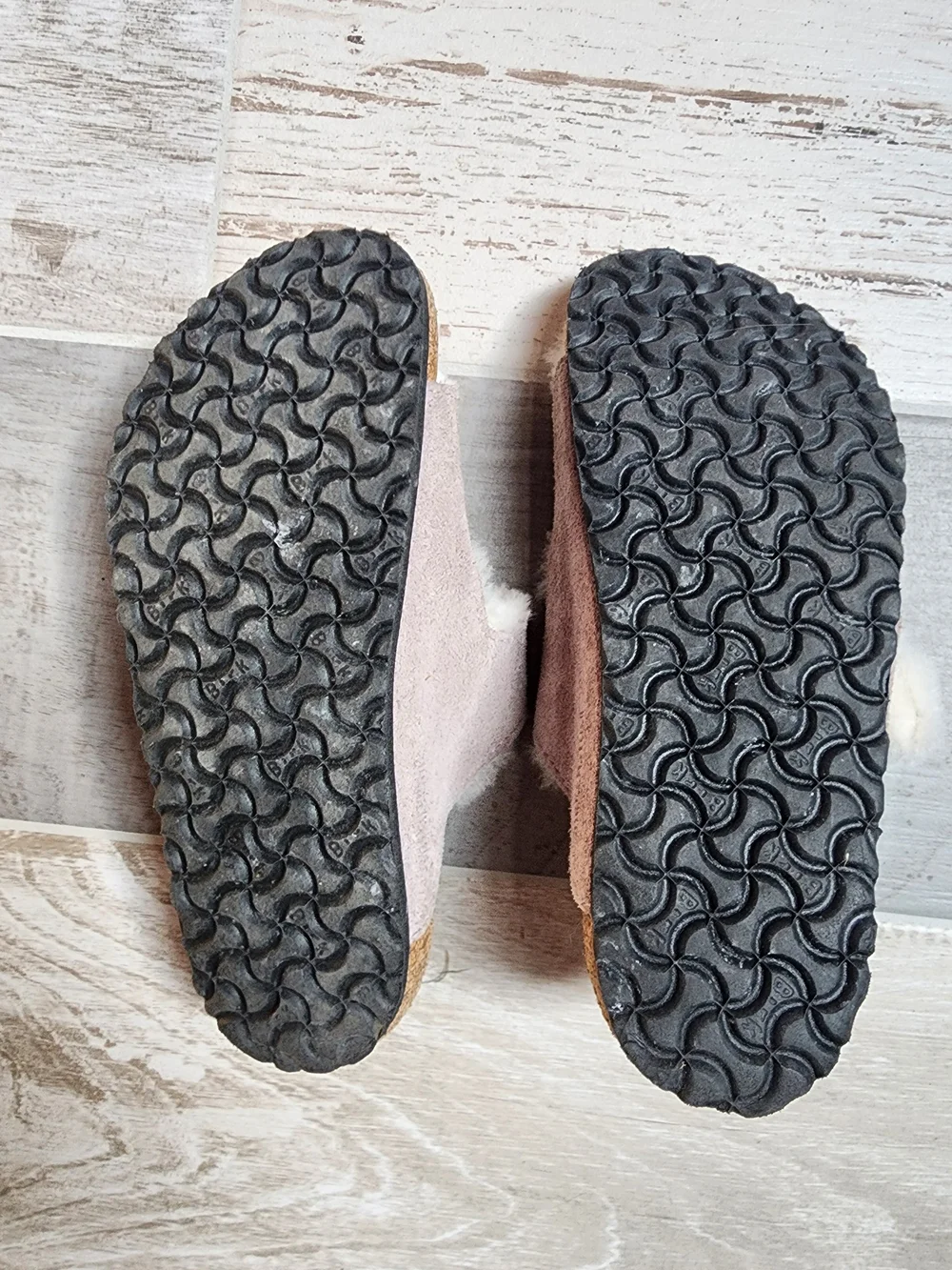 Birkenstock Kids Shearling-Lined Double Strap Sandals in Taupe